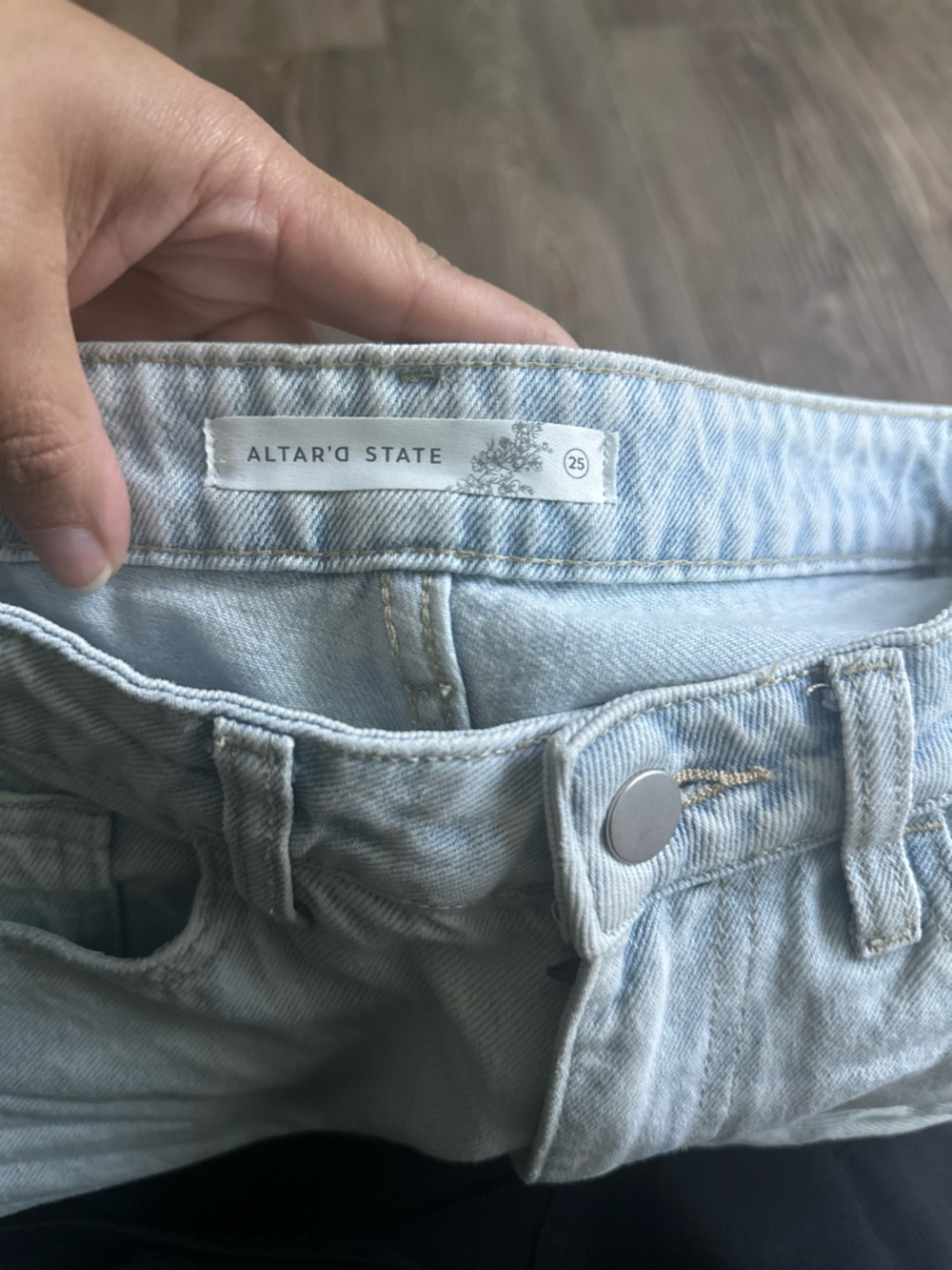 Altar'd State Light Blue Distressed Cropped Straight Leg Jeans - Picture 7 of 12
